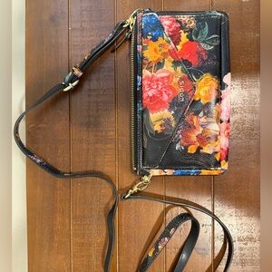 Spartina 449 Black Multicolor Floral Crossbody Wallet